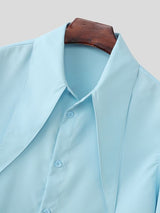 Men's Extra-Long Pointed Collar Asymmetrical Cropped Short Sleeve Shirt SKUL61699