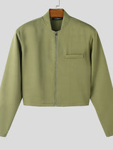 Men's Solid Color Stand Collar Cropped Long Sleeve Blazer SKUL46005