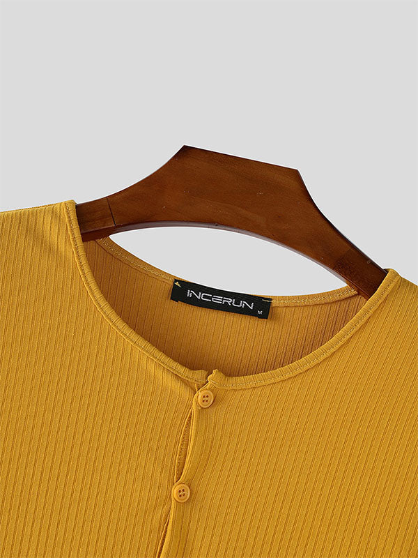 Men's Solid Texture Ribbed Long Sleeve T-Shirt SKUL29521