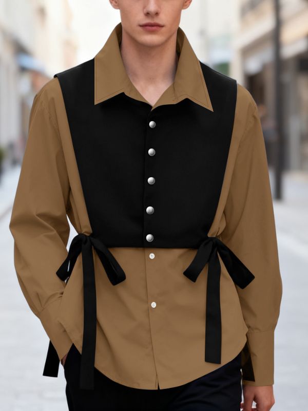 Men's Faux Two Piece Patchwork Long Sleeve Shirt SKUL46566