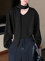 Men's Solid Scarf Neck Long Sleeve Hoodie SKUL26084