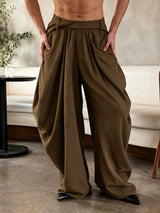 Men's Avant-Garde Pinstripe Deep-Pleated Lantern Silhouette Drop-Crotch Pant SKUL79741