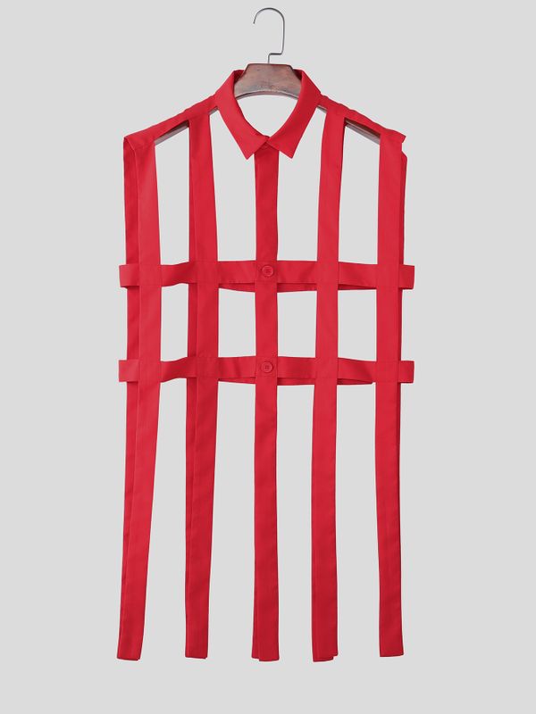 Men's Avant-Garde Deconstructed Cage Hollow-Out Longline Shirt SKUL54587