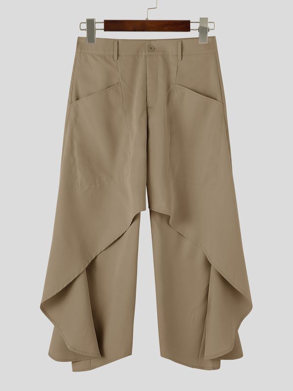 Men's Avant-Garde Darkwear Urban Street Asymmetric Skirt Overlay Drop-Crotch Pant SKUL84575