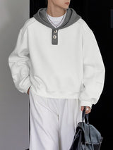 Men's Simple Textured Knit Hooded Long Sleeve Sweatshirt SKUL33894