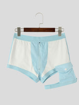 Men's Avant-Garde Sport Pool Party Cutout Thigh Strap Colorblock Short SKUL85265