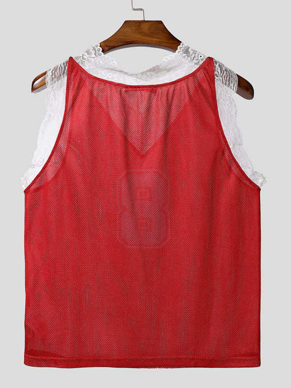 Men's Lace Patchwork Number Print Tank SKUL20288