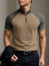 Men's Colorblock Half-Zip Stand Collar Short Sleeve T-Shirt SKUL25104