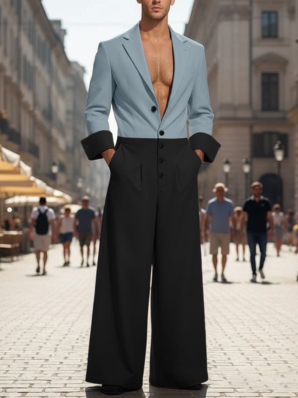 Men's Casual Contrast Color Long Sleeve Jumpsuit SKUL48607