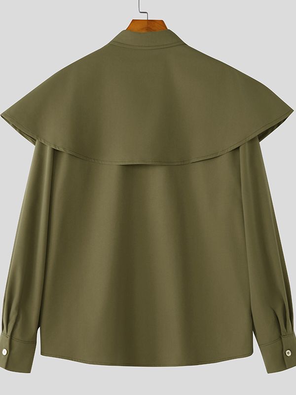 Men's Cape Patchwork Faux Two Piece Long Sleeve Shirt SKUL43543