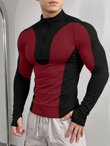 Men's Sporty Techwear Cross-Training Two-Tone Stand Collar Slim-Fit T-shirt SKUL84071