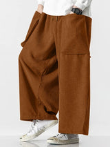 Men's Japanese Vintage City Walk Big Pocket Corduroy Wide-Leg Pant SKUL85230