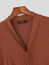 Men's Solid Color Knit V Neck Long Sleeve Cardigan SKUL28231