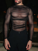 Men's Sheer Mesh Slim Fit Long Sleeve T-shirt SKUL51790