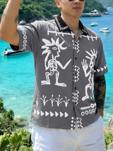 Men's Beach Resort Abstract Print Cuban Collar Short Sleeve Shirt SKUL73760