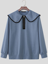 Men's Contrast Trim Half Zipper Oversized Collar Sweatshirt SKUL48665