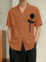 Men's 3D Floral Detail Textured Short Sleeve Shirt SKUL60242