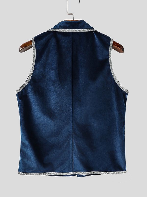 Men's Vintage Aristocratic Velvet Contrast Piping Notch Lapel Fit Waistcoat SKUL78977