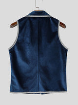 Men's Vintage Aristocratic Velvet Contrast Piping Notch Lapel Fit Waistcoat SKUL78977