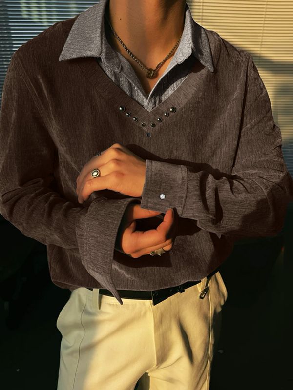 Men's Solid Lapel Long Sleeve Shirt SKUL29787