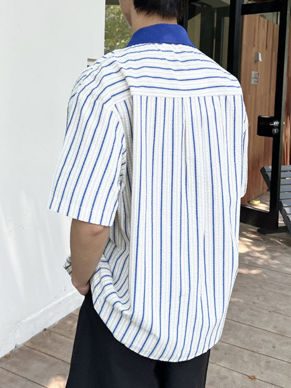 Mens Striped Loose Fit Short Sleeve Shirt SKUL16890