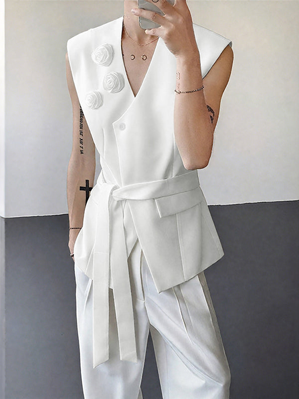 Men's 3D Floral Decor Casual Waistcoat SKUL26081