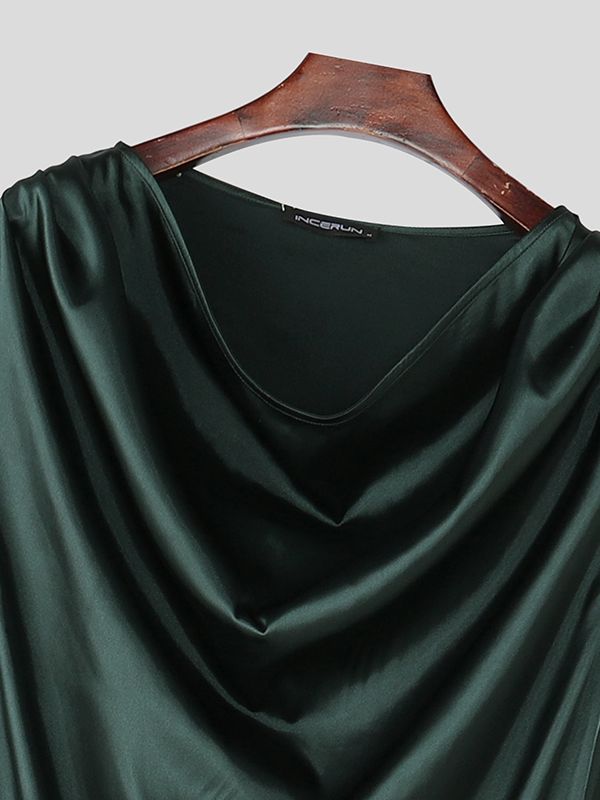 Men's Satin Slouchy Draped Neck Long Sleeve T-Shirt SKUL36366