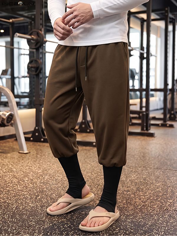 Men's Avant-Garde Gym Stirrup Leg Wrap 2-in-1 Drawstring Waist Full Length Pant SKUL84003