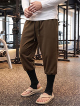Men's Avant-Garde Gym Stirrup Leg Wrap 2-in-1 Drawstring Waist Full Length Pant SKUL84003