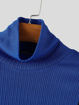 Men's Sheer Mesh Patchwork Knitted Textured High Neck Long Sleeve T-shirt SKUL43940