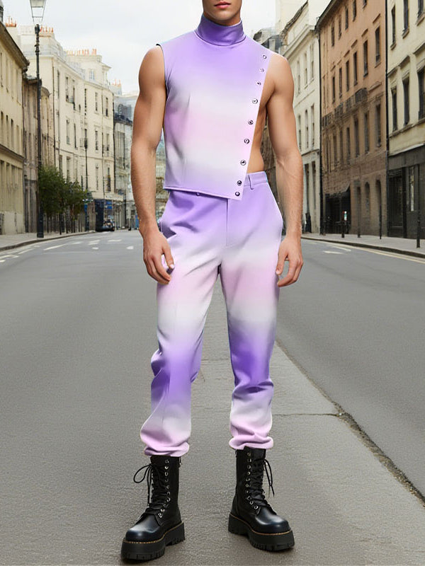 Mens Gradient Color Hollow-Out Two Pieces Outfit SKUL24953