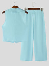 Men's Solid Color Ribbon Patchwork Two Pieces Outfit SKUL53994