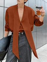 Men's Solid Color Ribbon Collar Long Sleeve Shirt SKUL56059