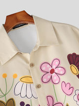 Men's Y2K Dopamine Floral Print Short Sleeve Shirt SKUL77999