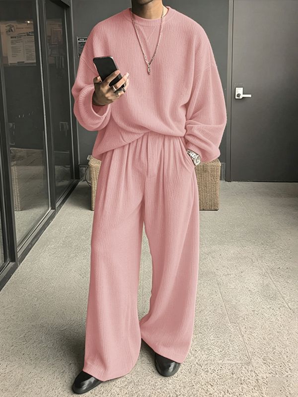 Men's Quiet Luxury Early Autumn Ribbed Knit Two Pieces Outfit SKUL79013