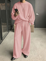 Men's Quiet Luxury Early Autumn Ribbed Knit Two Pieces Outfit SKUL79013