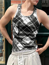 Men's Plaid Contrast Color Casual Tank SKUL42246