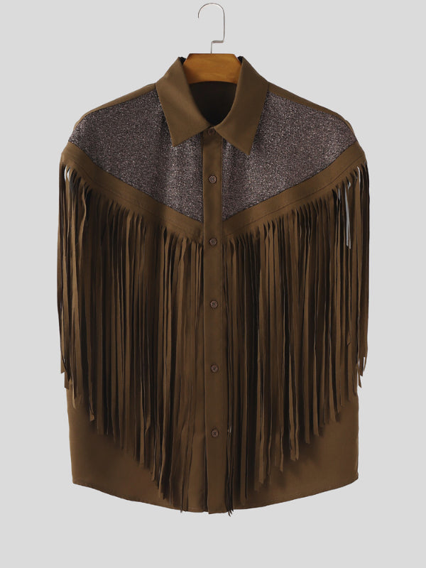 Men's Tassel Patchwork Short Sleeve Shirt SKUL25741