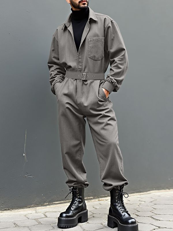 Men's Solid Color Utility Jumpsuit SKUL35106