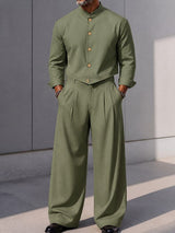 Men's Smart Chic City Walk Stand Collar V-Cut Waist Two Pieces Outfit SKUL85214