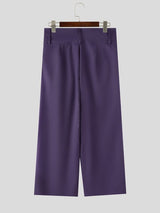 Men's Panel Patchwork Frog Button Wide Leg High Waist Pant SKUL59497