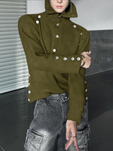 Men's Deconstructed Metal Buckle High Neck Long Sleeve T-shirt SKUL42254