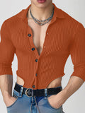 Mens Solid Knit Textured Irregular Hem Shirt  SKUK54558