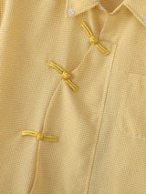 Men's Asymmetric Placket Plaid Frog Button Short Sleeve Shirt SKUL58788