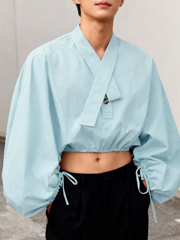 Men's Solid Color Cropped Long Sleeve Shirt SKUL45003