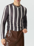 Mens Striped Drawstring Hem Long Sleeve T-Shirt SKUK33336