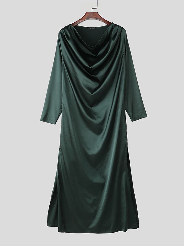 Men's Satin Slouchy Draped Neck Long Sleeve T-Shirt SKUL36366