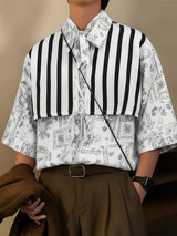 Men's Striped Lace Print Half Sleeve Shirt SKUL40707