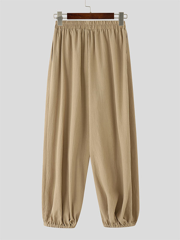 Mens Solid Color Textured Loose Casual Pant SKUL15502