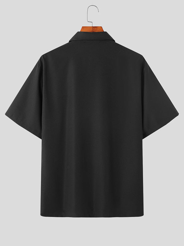 Mens Solid Zip Design Short Sleeve Shirt SKUK14470